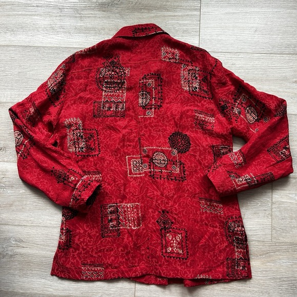 Chicos Womens 1 Medium Button Up‎ Silk Linen Blend Paisley Geometric Blouse - Picture 7 of 10